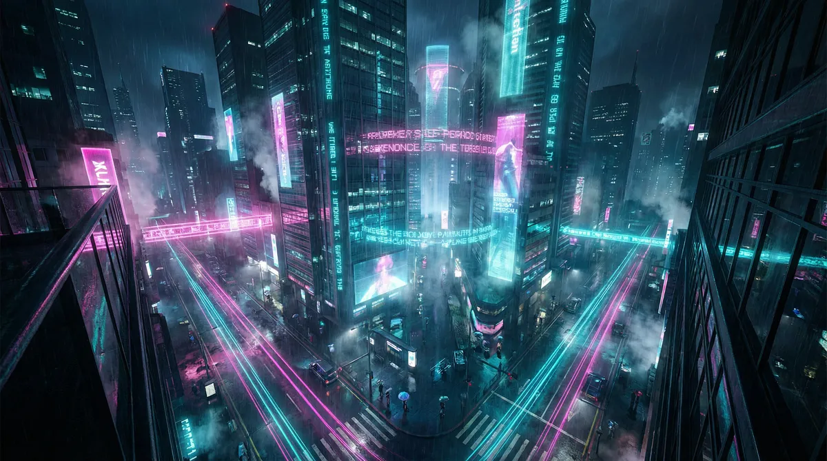 绉纱馄饨 (民国 1v1) 竖屏短剧平台首页背景 - 赛博朋克都市夜景